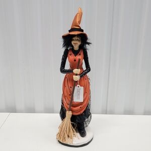Halloween Resin Witch Figurine Holding Broom 17" Transpac New! Rare!